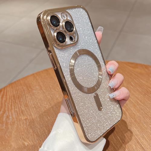 Image of Misscase for iPhone 16 Pro Max Magnetic Glitter Case Compatible with MagSafe,Camera Lens Protector Full Protection Elegant Anti-Scratch Dust-Proof Net Case Cover for iPhone 16 Pro Max Gold