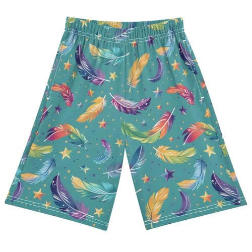 Colorful Feather Star Short Pajama Pants Bottoms Soft Sleepwear with Pockets