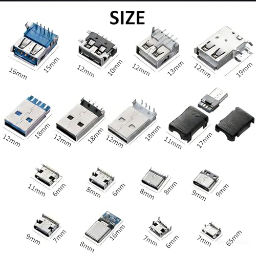 Kit surtido de conectores USB, 180 piezas, 16 tipos miniatura 6