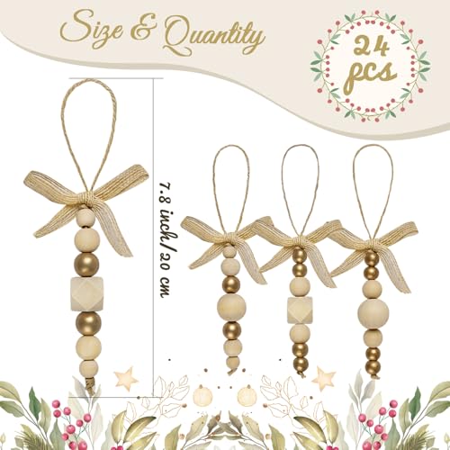Ourwarm S-GS-ZHJSMZ-24 24Pcs Wooden Beads Christmas Tree Ornaments Wood Beads thumb #1