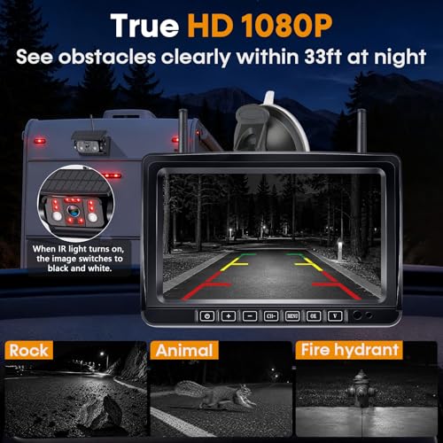 Image of Magnetic RV Backup Camera Wireless with 7 inch Monitor: 1-Min No Wiring Esay Setup for Trailer Camper - 1080P HD See Every Obstacle Clearly for Campsite Reversing & Drive Monitoring