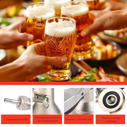 Kegverschluss Zapfkopf Typ A Flachkeg, Brauen Fassbier Fasshähne Bierausgang 5/8\, Edelstahl Bierzapfhahn Keg Verschluss Zapfkopf Mit Druckentlastungsventil für Bier, Wein & Softdrinks