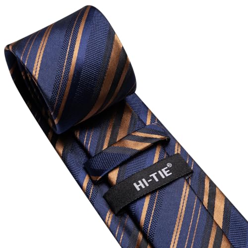 Image of Hi-Tie Men Silk Ties Set with Flower Lapel Pin Necktie Pocket Square Cufflinks for Tuxedo Wedding Business