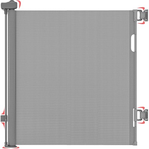 DIKOTS Puertas retráctiles grises de doble bloqueo para escaleras para bebés y mascotas, se extiende hasta 140 cm de ancho, 86 cm de alto, puertas retráctiles para escaleras, interiores, puertas para