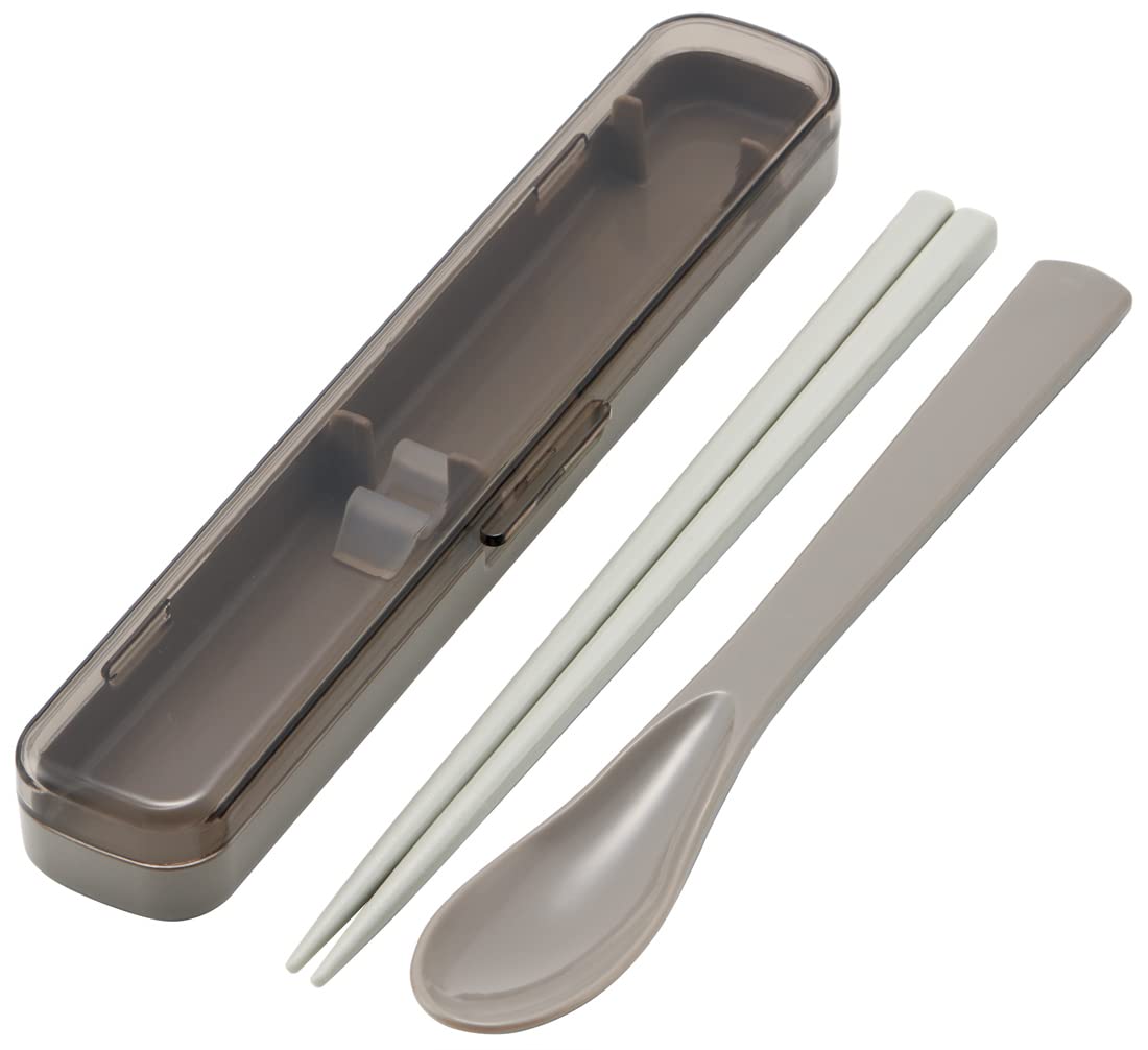 Skater Chopsticks, Spoon, Chopstick Case, 7.1 inches (18 cm), Slim Combination Set, Antibacterial, Mauve Gray, For Adults, For Women CAC1AAG-A