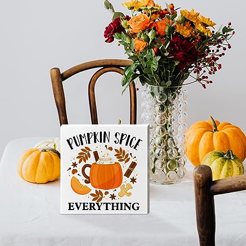 Image of Fall Table Wooden Box Sign, Pumpkin Spice Everything, Autumn Pumpkin Table Decor, Fall Farmhouse Tabletop Decorations for Home, Kitchen, Harvest, Thanksgiving, Rustic Desk Decor