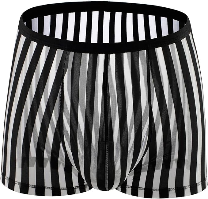 Men's Stripe Print Transparent Underwear Ice Mesh Lightweight Athletic Supporter Performance Underpant
