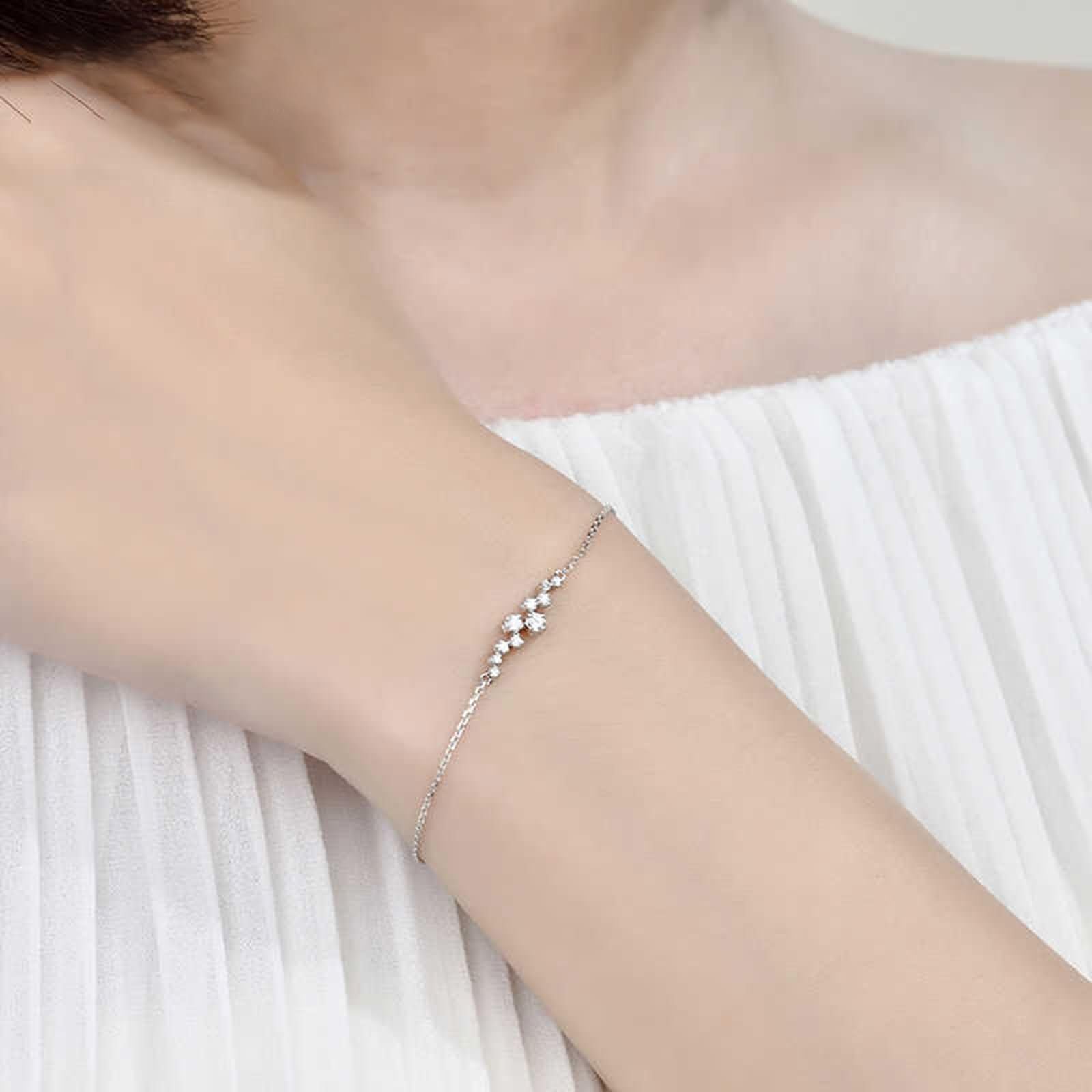 Pulseras de Mujer de Oro Blanco de 9 Kilates / 14 Kilates / 18 Kilates, Cadena con Diamante, Cadena Extensible 16 CM + 5 CM, Pulseras para Ajustable Mujer de Plata