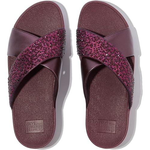 Image of FitFlop Womens Lulu Crystal-Mix Metallic Cross Slides All Black Sandal