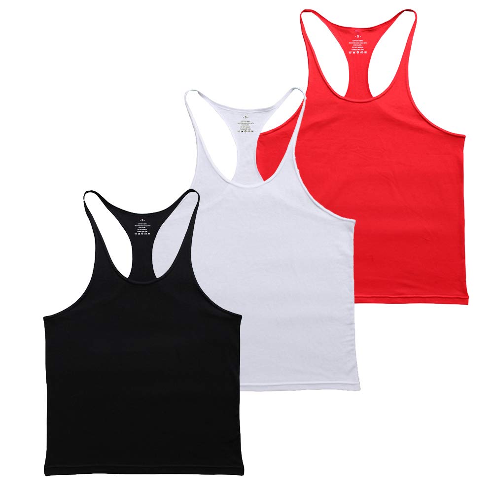 Muscle Alive Blank Bodybuilding Stringer Tank Tops Men Cotton - Large - Black/White/Red