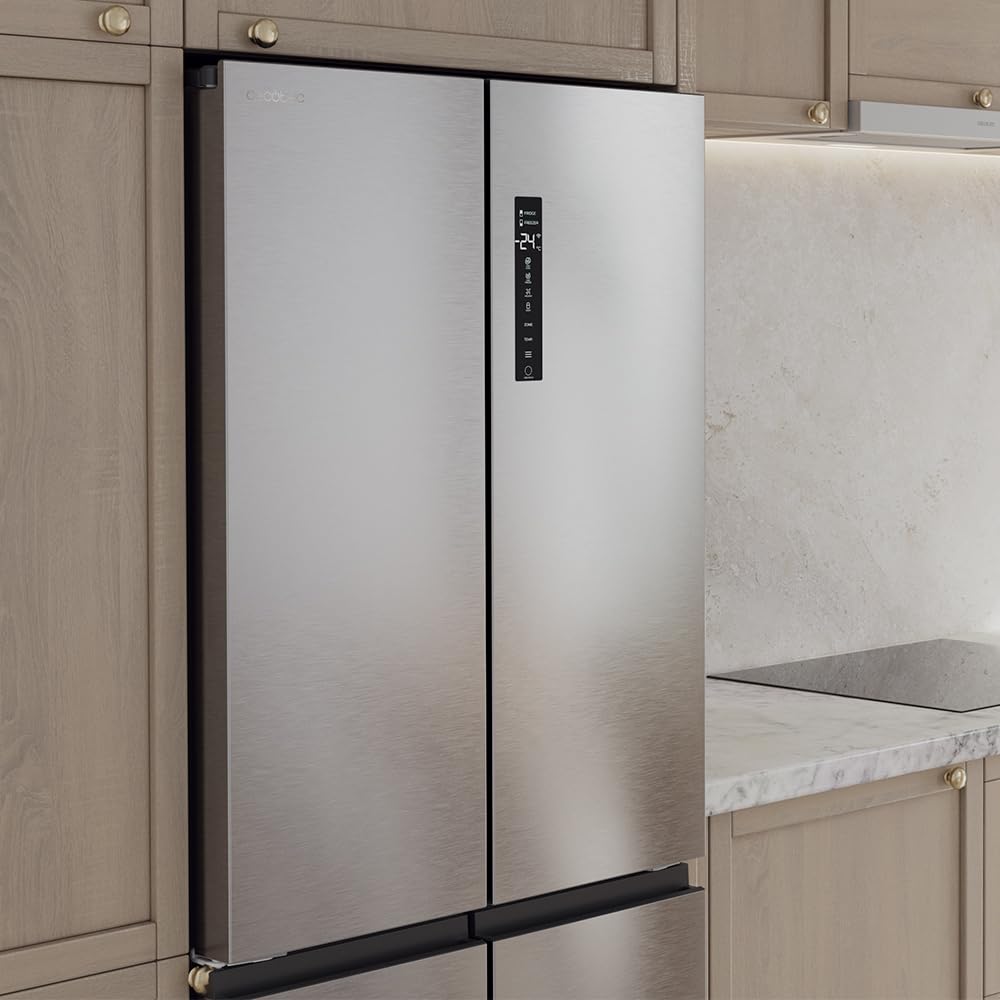 Cecotec Frigorifero 4 Porte Total No Frost Bolero CoolMarket 4D 394 Inox E. 394 Litri, Altezza 170 cm e 70 cm Larghezza, Cassetto Temperatura Variabile, Compressore Inverter, ATT Antibatterico