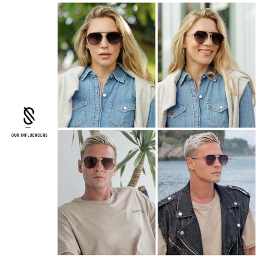 SOJOS Trendy Aviator Polarized Sunglasses for Women Men Retro Shades Classic Metal Sun Glasses SJ1204A3