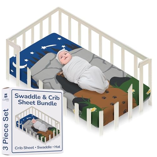 Image of Cuddle Club Newborn Swaddle Gift Set - Includes Swaddle Blanket, Hat & Crib Sheet in Fun Styles - For Baby Boys & Girls