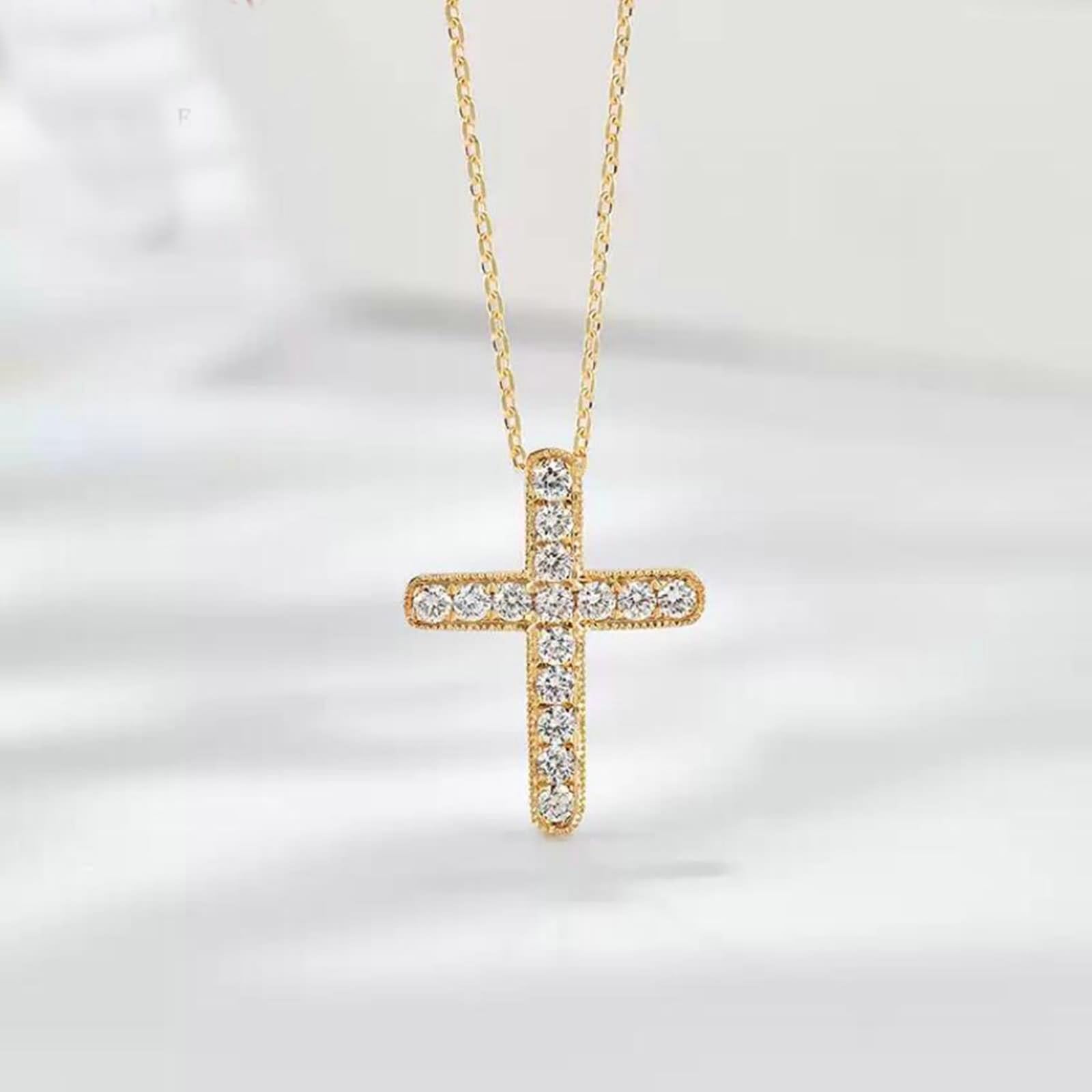 Collar de cadena para mujer, collar de mamá para mujer, cruz con diamante de 0,22 quilates, oro amarillo de 9/14/18 quilates, 45 cm