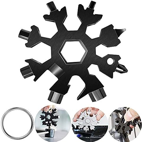 18-in-1 Snowflake Multitool, Stainless Steel Snowflake tool Bottle Opener, Snowflake Multi Tool Cool Gadgets Stocking Stuffers for Men, Christmas Gifts for Men, Dads, Husbands.(Black) Cover
