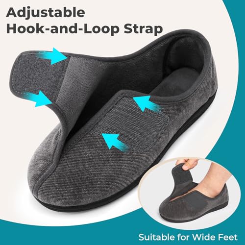 HomeTop Men's Adjustable Chenille Slippers Wide Soft Comfy Non-slip Indoor House Shoes3