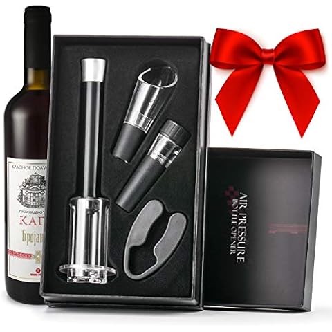 Weinöffner Geschenkset, Weinkorkenzieher Flaschenöffner + Weinbelüfter Ausgießer + Weinsparer Vakuumstopfen + Folienschneider Cover