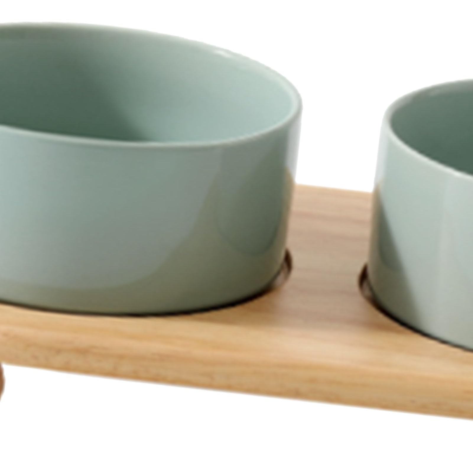 Alomejor Gamelles Surélevées en Céramique pour Chat, Doubles Robustes pour Un Repas Confortable pour Les Chats, Support en Bois pour Une stabilité Anti-basculement (Bol Double Vert Clair)