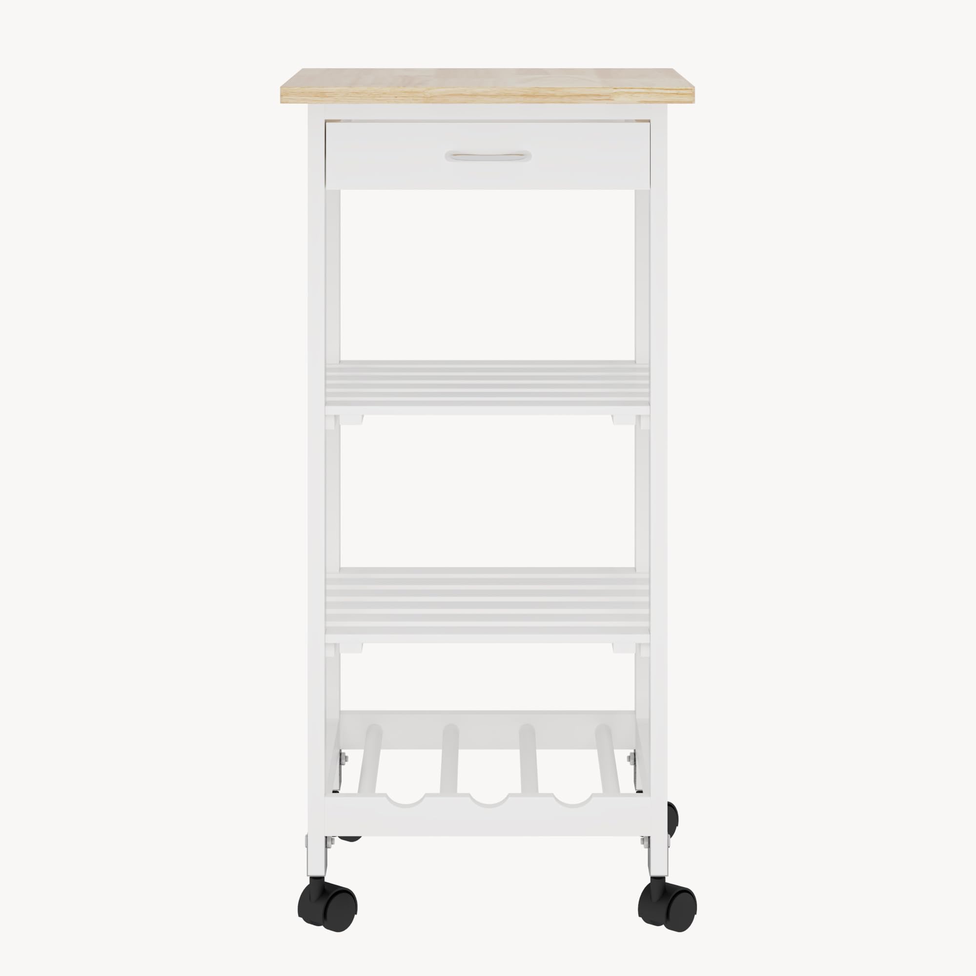 [en.casa] Carrello da Servizio Portaoggetti a Rotelle con 3 Ripiani e Cassetto Carrello Portatutto Multiuso Griglia Portabottiglie per Cucina Sala Bagno 76x37x37 cm - Bianco/Effetto Legno