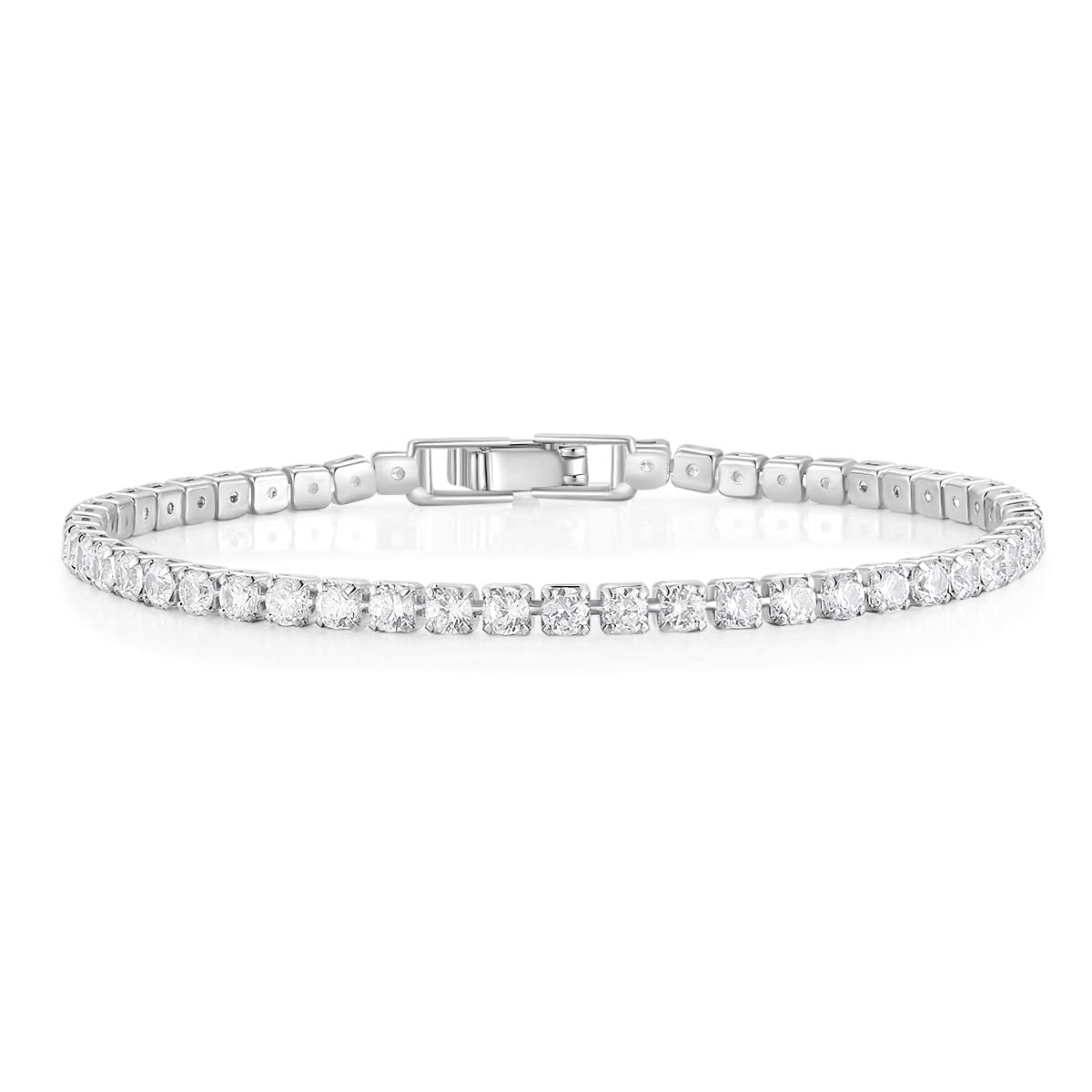 Mameloly 3mm Cubic Zirconia Classic Tennis Bracelet Silver Round Charm CZ Bracelets for Women Size 6.5-7.5 Inch