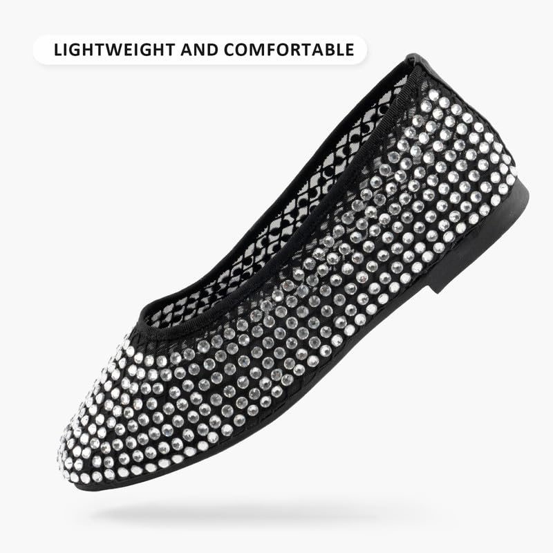 WIRALOMI Rhinestone Ballet Flats for Women Sparkly Ballerina Flats Comfortable Mesh Glitter Party Wedding Dress Shoes4