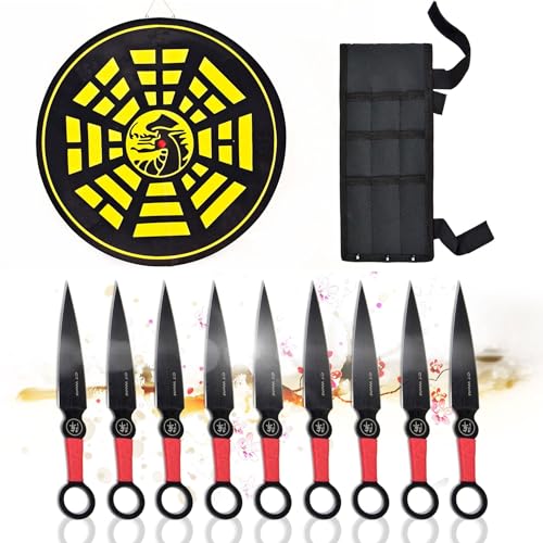 9-teiliges Outdoor-Messer-Set aus Edelstahl mit Zielscheibe – kompakte Campingmesser mit Gürtelscheide und rutschfestem Griff – Ideal für Outdoor, Camping & Cosplay – Schwarz 9-teiliges Outdoor-Messer-Set aus Edelstahl mit Zielscheibe – kompakte Campingmesser mit Gürtelscheide und rutschfestem Griff – Ideal für Outdoor, Camping & Cosplay – Schwarz