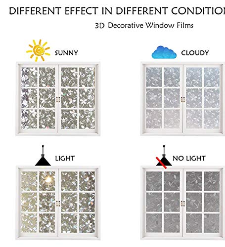 Image of Elton 3D Window Films Privacy Film Self Adhesive Decorative Film for Bathroom Door Window Heat Control Anti UV (Small White Patti) 24 x 96 inches-Vinyl