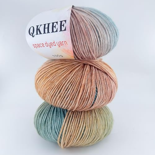 グラデーション毛糸 段染 並太 コットン混紡 ふわふわ編み糸 3玉セット 1玉約100g約220m かぎ針編み 編み物 編み糸 マフラー 帽子用糸 (Quietly Elegant)