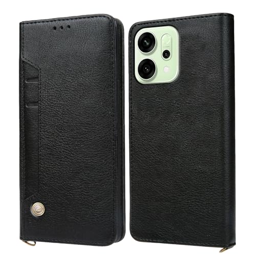 Image of ClickCase for Oppo Reno 14 5G Flipper Series Leather Wallet Flip Case Kick Stand with Magnetic Closure Flip Cover for Oppo Reno 14 5G (Black)