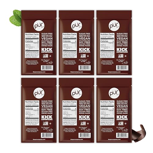 Image of PUR Gum | Aspartame Free Chewing Gum | 100% Xylitol | Natural Chocolate Mint Flavored Gum, 55 Pieces (Pack of 6)