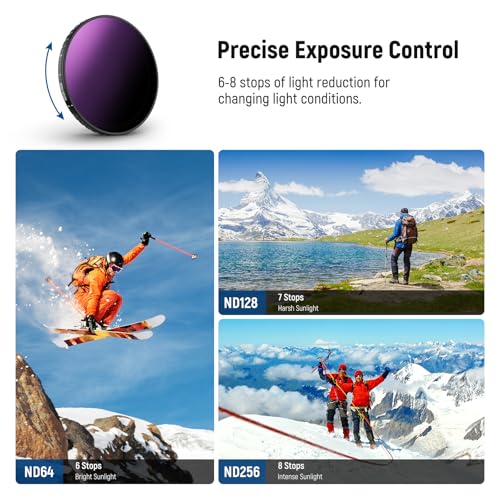 Image of NEEWER Variable ND Filter Compatible with DJI Osmo Action 5 Pro & Action 4, ND64-256 (6-8 Stops) Screw On Neutral Density Lens Filter Multicoated HD Optical Glass Action Camera Accessories