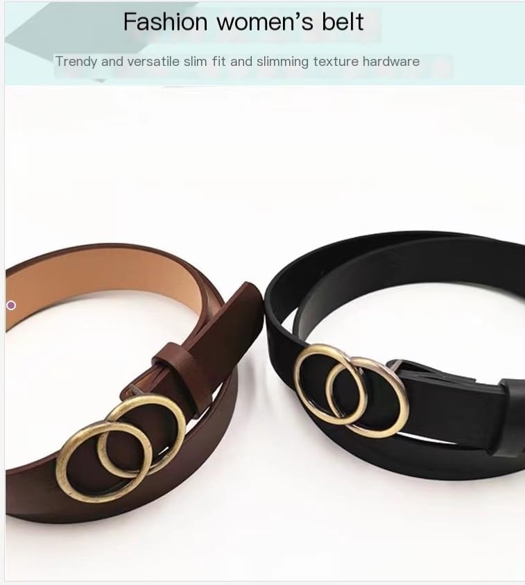 Women Elegant Versatile Double Loop Metal Buckle Design Daily Daily Office Casual Pants Jeans Leather Belt2