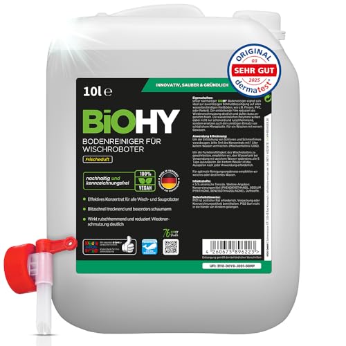 BiOHY Bodenreiniger für Wischroboter (10 Liter Kanister) + Auslaufhahn | Reinigungsmittel Konzentrat für alle Wisch & Saugroboter mit Nass-Funktion...