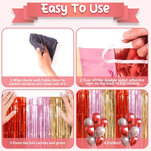 Image of Voircoloria 2 Pack Valentine Foil Fringe Backdrop Curtains, Tinsel Streamers Party Decorations, Fringe Backdrop, Door Shimmer for Valentine or Birthday Party