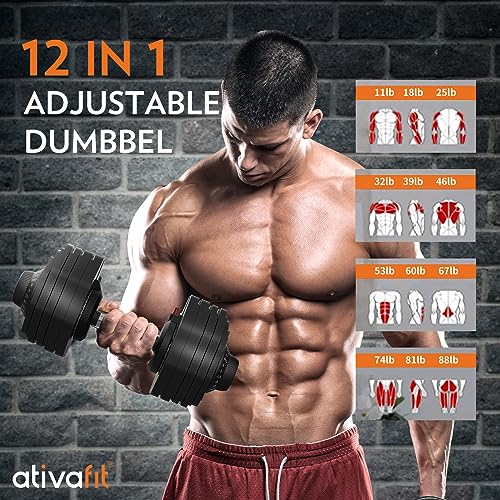 ATIVAFIT Adjustable Dumbbell Set (50/66/88 LB Pair), 10–12-in-1 Free Weights with Storage Box, Quick Dial Weight System, Secure Safety Lock, Anti-Slip Steel Grip, All-in-One Space-Saving Home Gym for Full Body Strength Training - Image 5