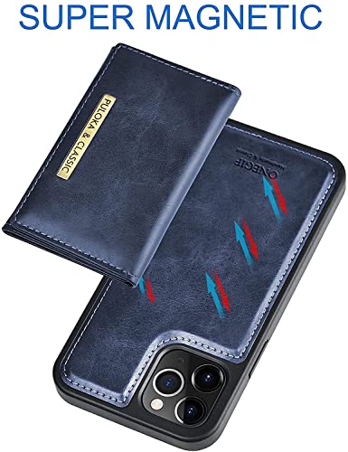 Image of PULOKA iPhone 13 PRO Pu Leather Wallet Case Cover with 5 Card or Cash Slot Magnetic Detachable 2 in 1 Removable Smart Case - Blue