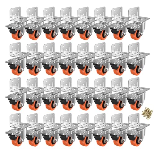Image of 2inch L-Shaped Caster Wheels, Side Mount Casters Set of 32, Heavy Duty Casters with Brake, Double Bearing Locking Polyurethane(PU) Wheels for Baby Beds /Cabinets /Furniture（32 Pack
