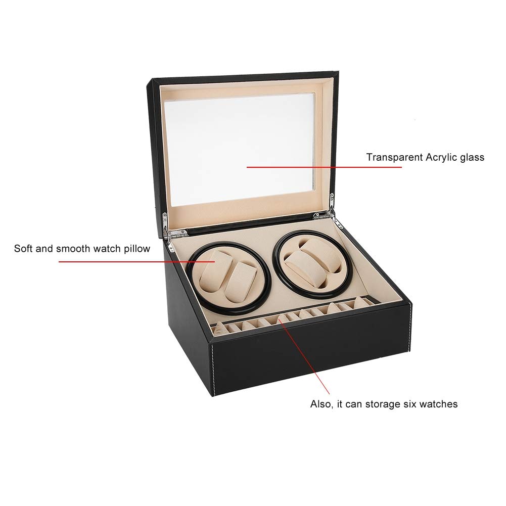 Watch Winder 4 6 horlogeopwinder Automatisch 5 draaimodi Stille motor 2 voeding Opbergdoos voor het opwinden van horloges Bevat horlogekussen (F) Watch Winder