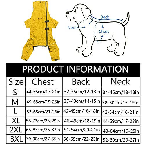 MOREZI Hunderegenmantel, hoher Kragen wasserdicht, Regenmantel-Set mit Reflexstreifen und Reißverschlüssen, für alle Hundetypen geeignet-Gelb-M