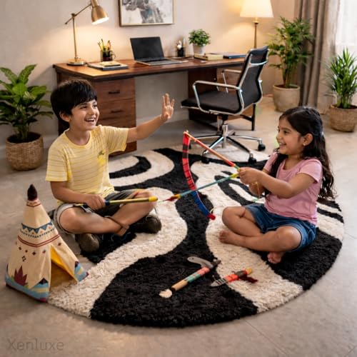Image of Ultra Soft Plush Shaggy Polyester Round Area Rug for Kids Playroom Nursery Bedroom and Safe Indoor Play Spaces - (Abs2-, Round, 5x5 feet)