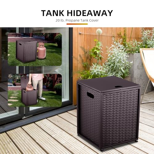 Outdoor Propane Tank Cover - 20 lbs Tank Side Table with Storage, Dual Function for Gas Fire Pit, Grill, Griddle & Stoves