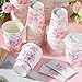 Vesici 60pcs 14oz Pink Disposable Coffee Cups with Lids and Sleeves Botanical Floral Coffee Cups Pink Toilet Paper Cup for Spring Birthday Weddings Bridal Shower Tea Party Supplies