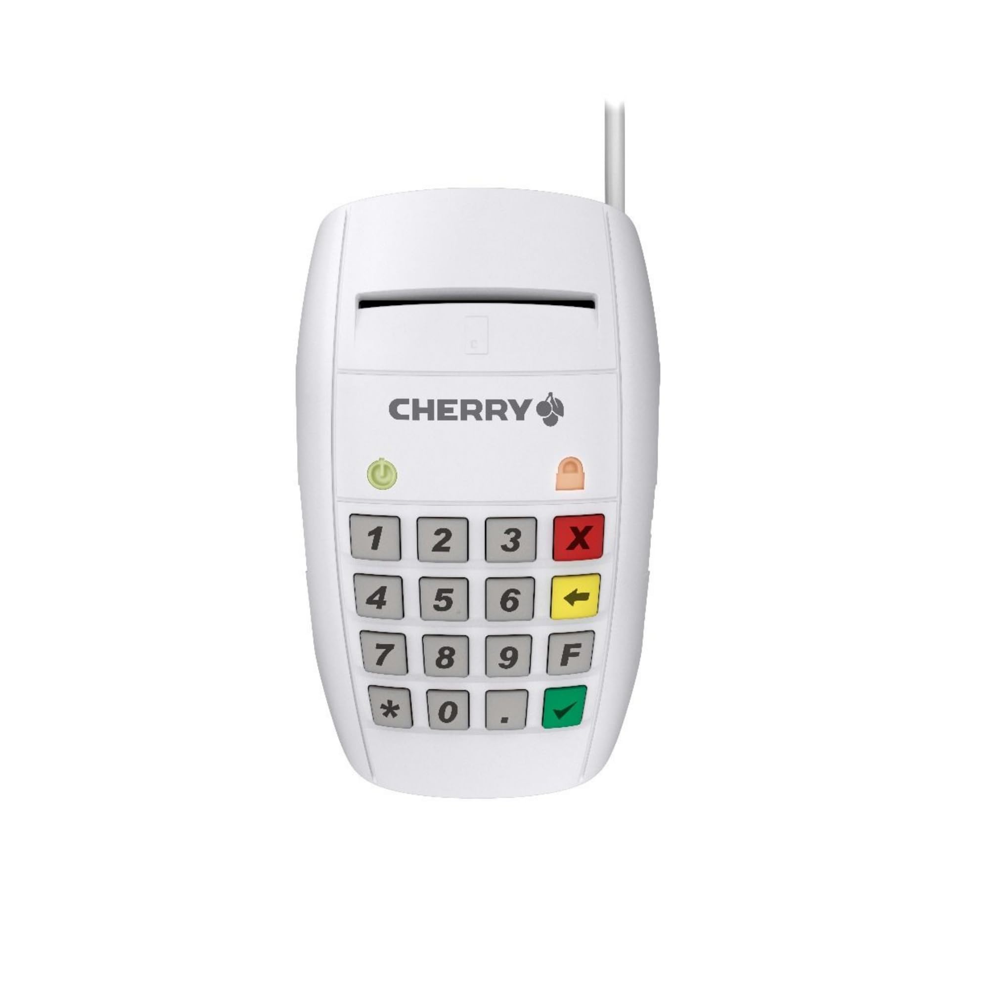 CHERRY Smart Terminal ST-2100, Lector Inteligente de Tarjetas para Tarjetas Sanitarias Electrónicas, Firmas, Banca en Linea, USB, Funcionamiento con una Mano, 16 Teclas, Blanco