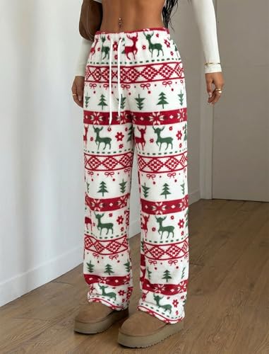 Image of ZAFUL Women's Fuzzy Plush Pajama Pants Wide Leg Pj Bottoms Lounge Pants | Soft Fluffy Sleep Pants Drawstring Elastic Waist Teddy Pjs for Women No Pockets