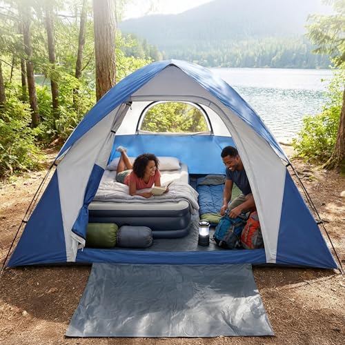 XL 4 Person Double Camping Tent –Tents for Camping 4 Person, Camping Tent 82.68 x106.30 x59.06 inch, Weatherproof Rainfly (Wind/Rain), Ideal for Family/Fishing/Outdoors (4 People Blue)