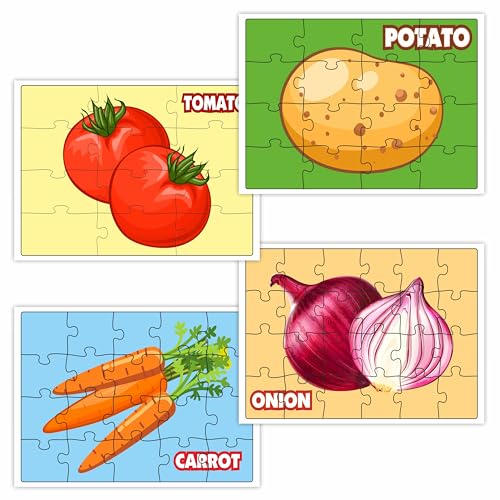 Image of Ankit Toys & Games Fix 'n' Learn Vegetables Jigsaw Puzzle for Kids | Educational and Learning Toy for Kids Age 3 and Above | Boost Memory Skills | 72 Pieces Vegetable Puzzles (Set of 4 Puzzles in Box)