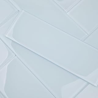 Lovdeco Ice Blue Glass Subway Tile, Glass for Bathroom Kitchen Shower Ba...