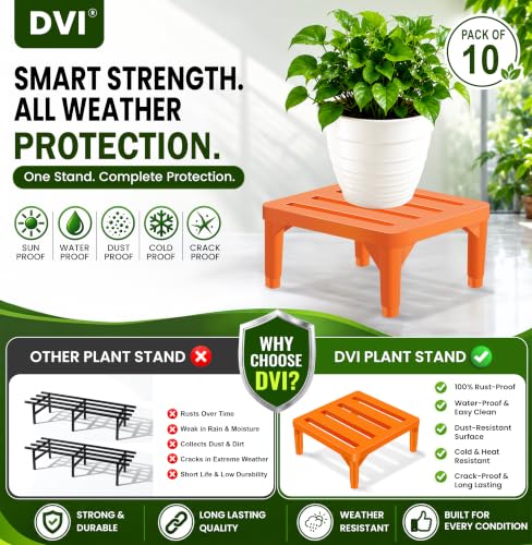 Image of DVI Heavy Duty Orange Plant Stand | Pack of 10 | Strong, Durable, Rust-Proof | Supports Up to 200 Kg | Indoor & Outdoor Use | Pot Stand for Big Size Plants | All Weather Resistant Pot Stand