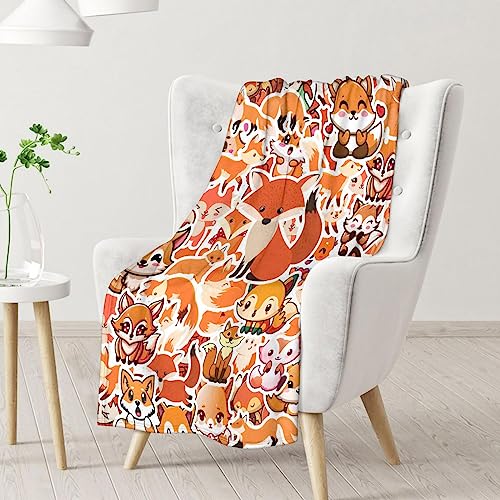 Mercuryelf Fox Throw Blanket - Soft, Fuzzy & Warm - 50x60 Inches Flannel Blankets for Living Room, Sofa - Orange Funny Throws Gift for Teens