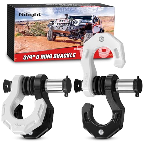 Image of Nilight 2 Pack 3 /4 inch D-Ring Separate Shackle with 7 /8 inch Lock Pin 45,000 lbs Break Strength, Off Road Recovery Shackle with Isolators Washers for Use with Tow Strap, Winch, Truck Vehicle (Black&White)